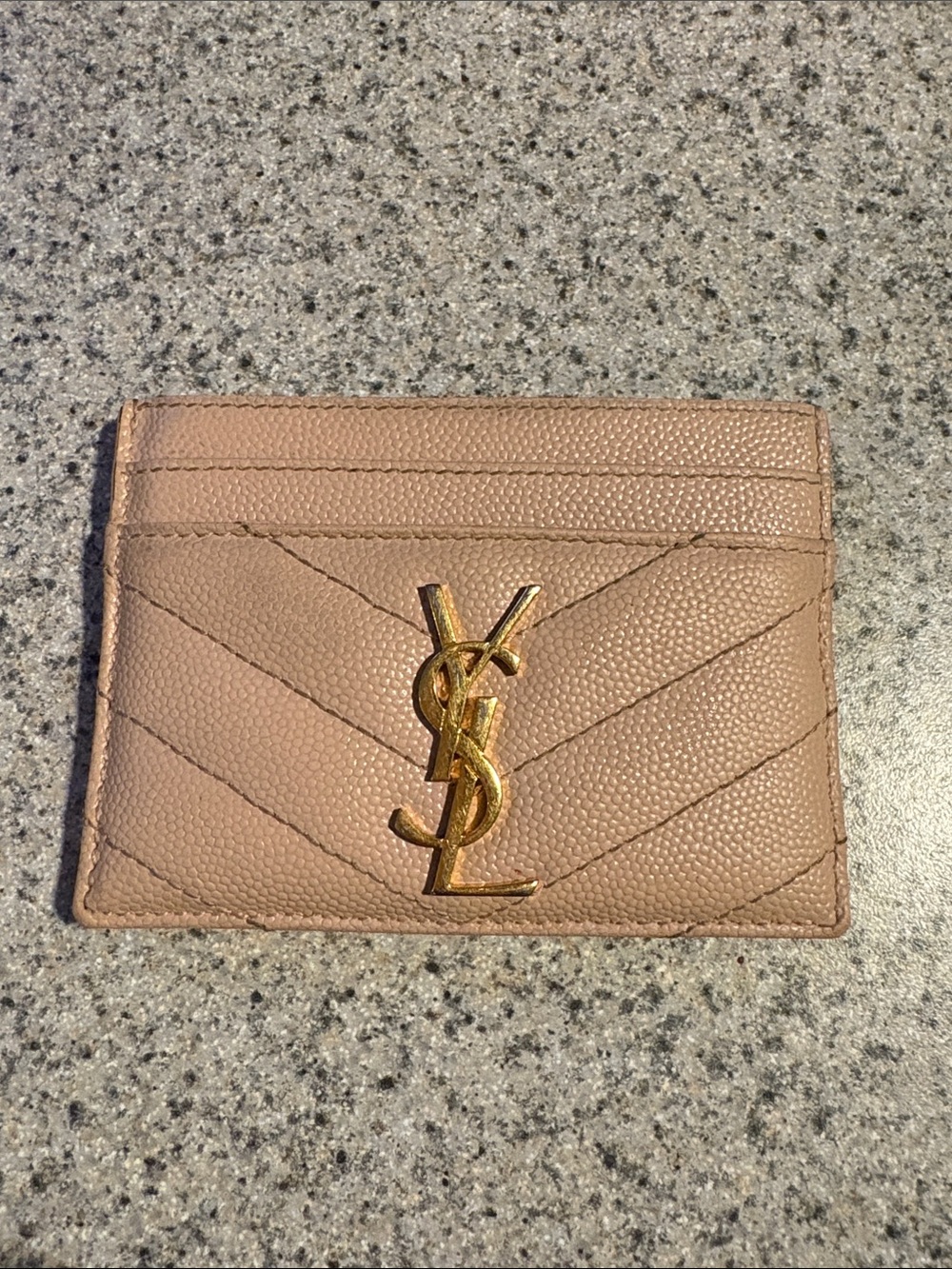 Saint Laurent Beige Leather Card Holder with Gold YSL Logo